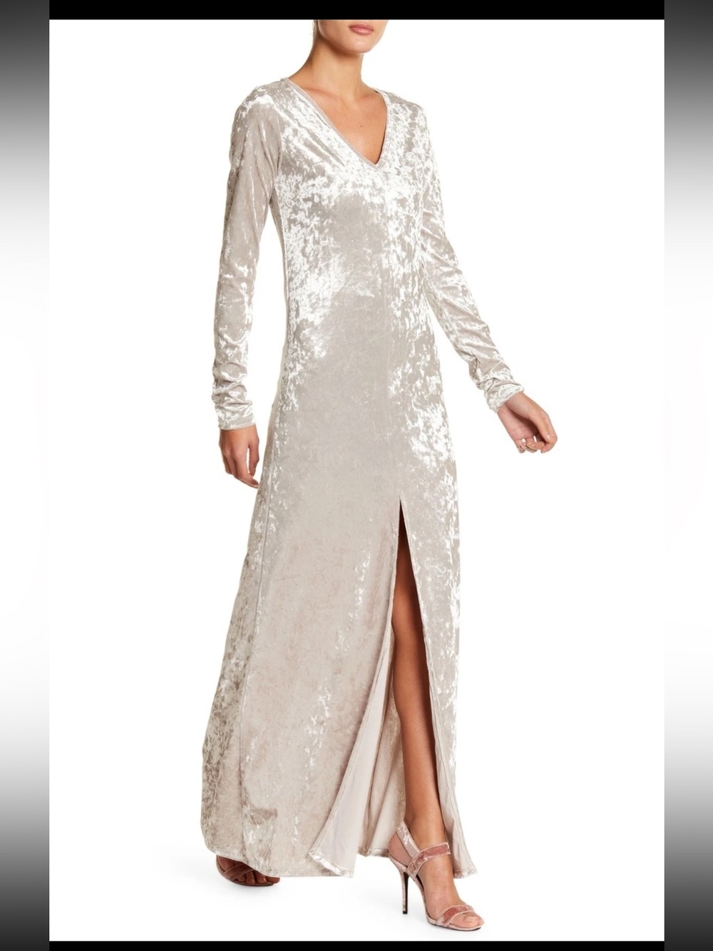 Like new, ASOS, American Twist V-Neck Velvet Maxi Dress, cream/beige, size 10